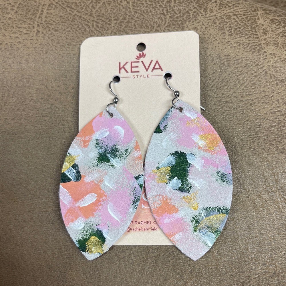 NEW KEVA Style Leather Earrings Pierced Hand Painted Artist Series Small Steps